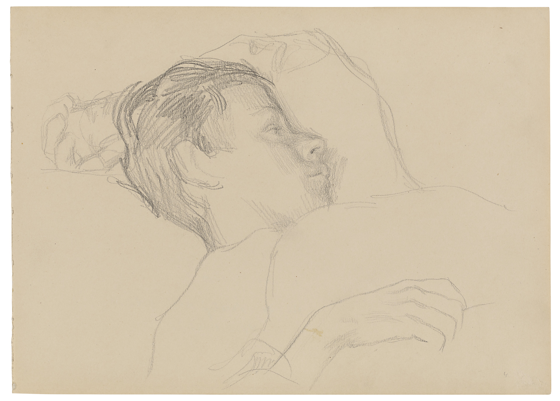 Käthe Kollwitz, Peter im Bett, um 1908, Bleistift auf Zeichenpapier, NT 445