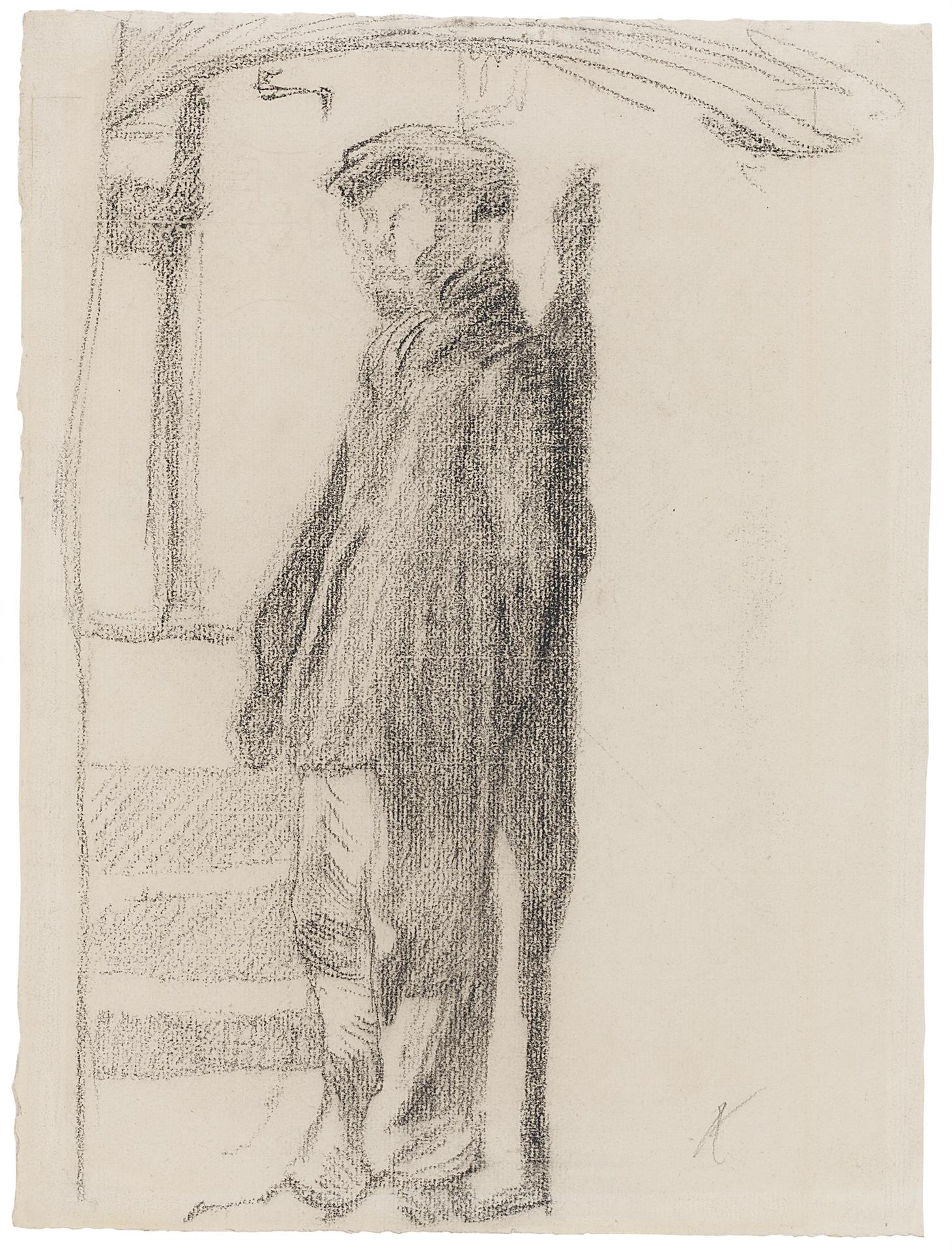 Käthe Kollwitz, Homme debout, appuyé contre le mur, 1904, pierre noire sur papier vergé, NT 275a, Collection Kollwitz de Cologne © Käthe Kollwitz Museum Köln