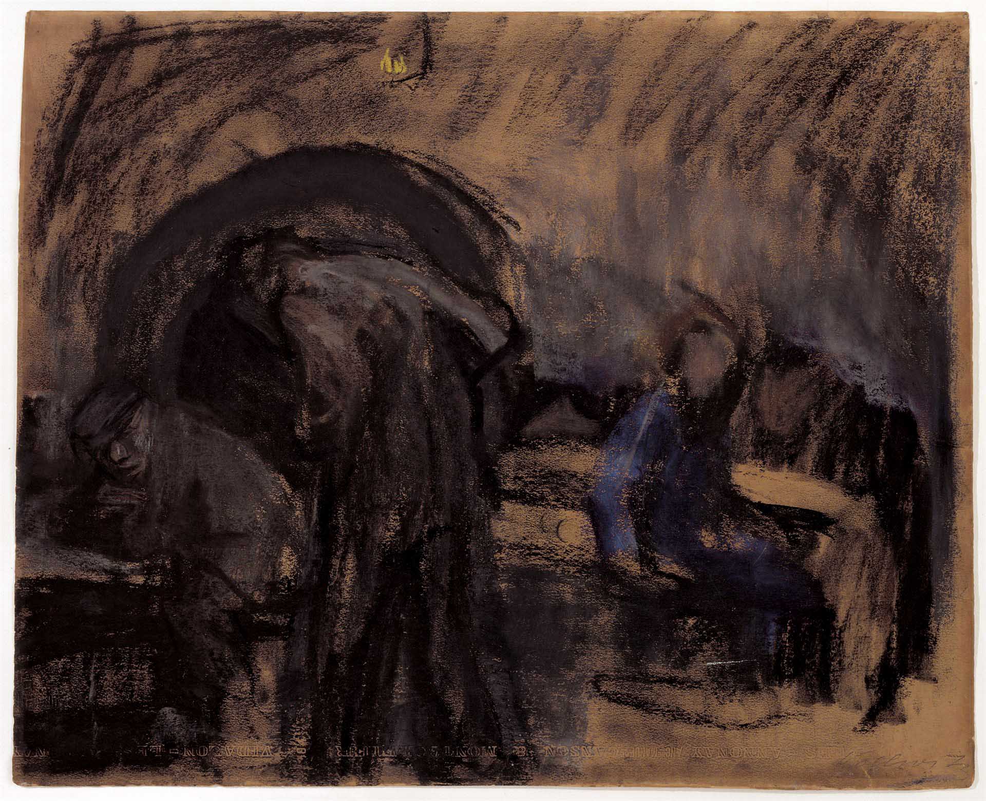 Käthe Kollwitz, Parisian Cellar Tavern, 1904, coloured chalk on ochre-coloured Canson drawing cardboard, NT (277a), Cologne Kollwitz Collection © Käthe Kollwitz Museum Köln