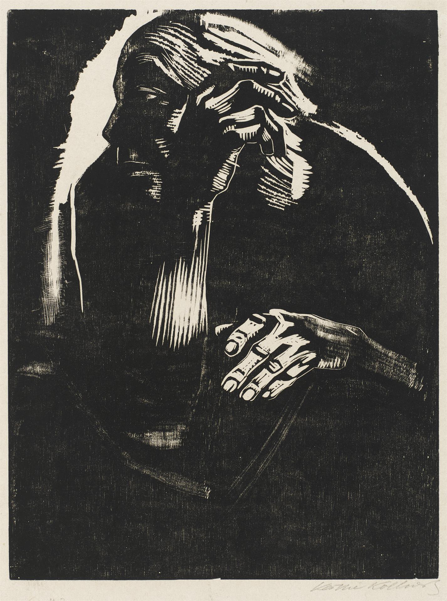 Käthe Kollwitz, Self-portrait, 1924, woodcut, Kn 203 IV, Cologne Kollwitz Collection © Käthe Kollwitz Museum Köln