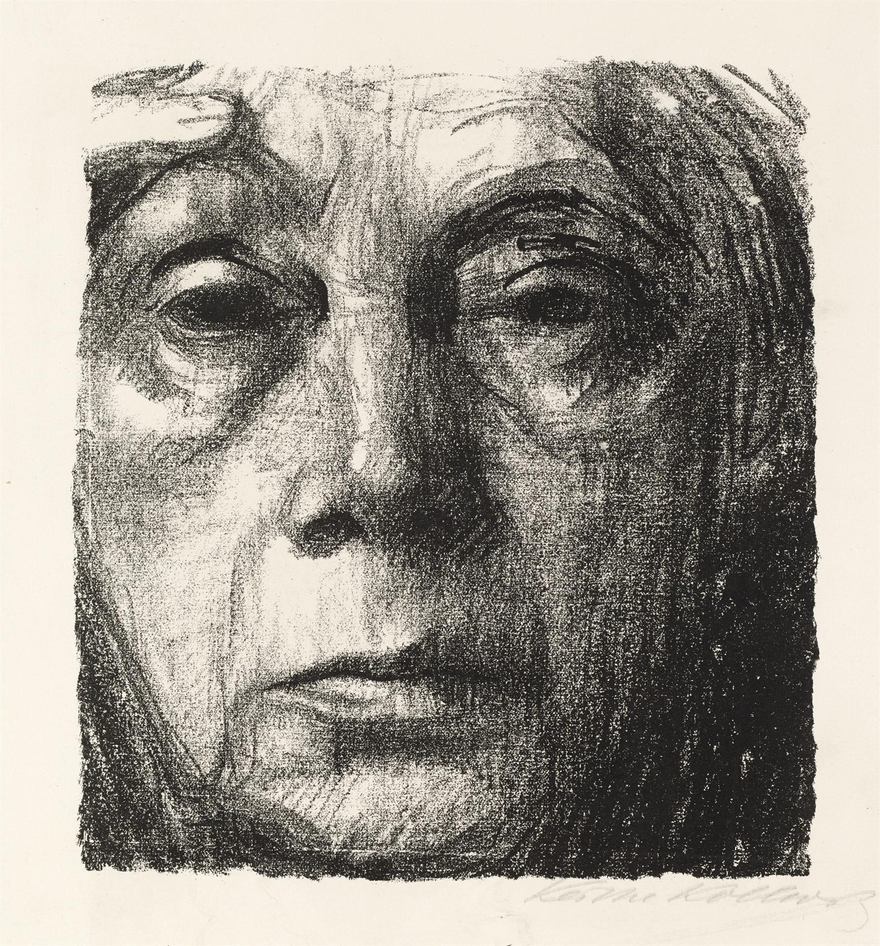 Käthe Kollwitz, Autoportrait, 1934, lithographie au crayon et au pinceau (report), Kn 263 b