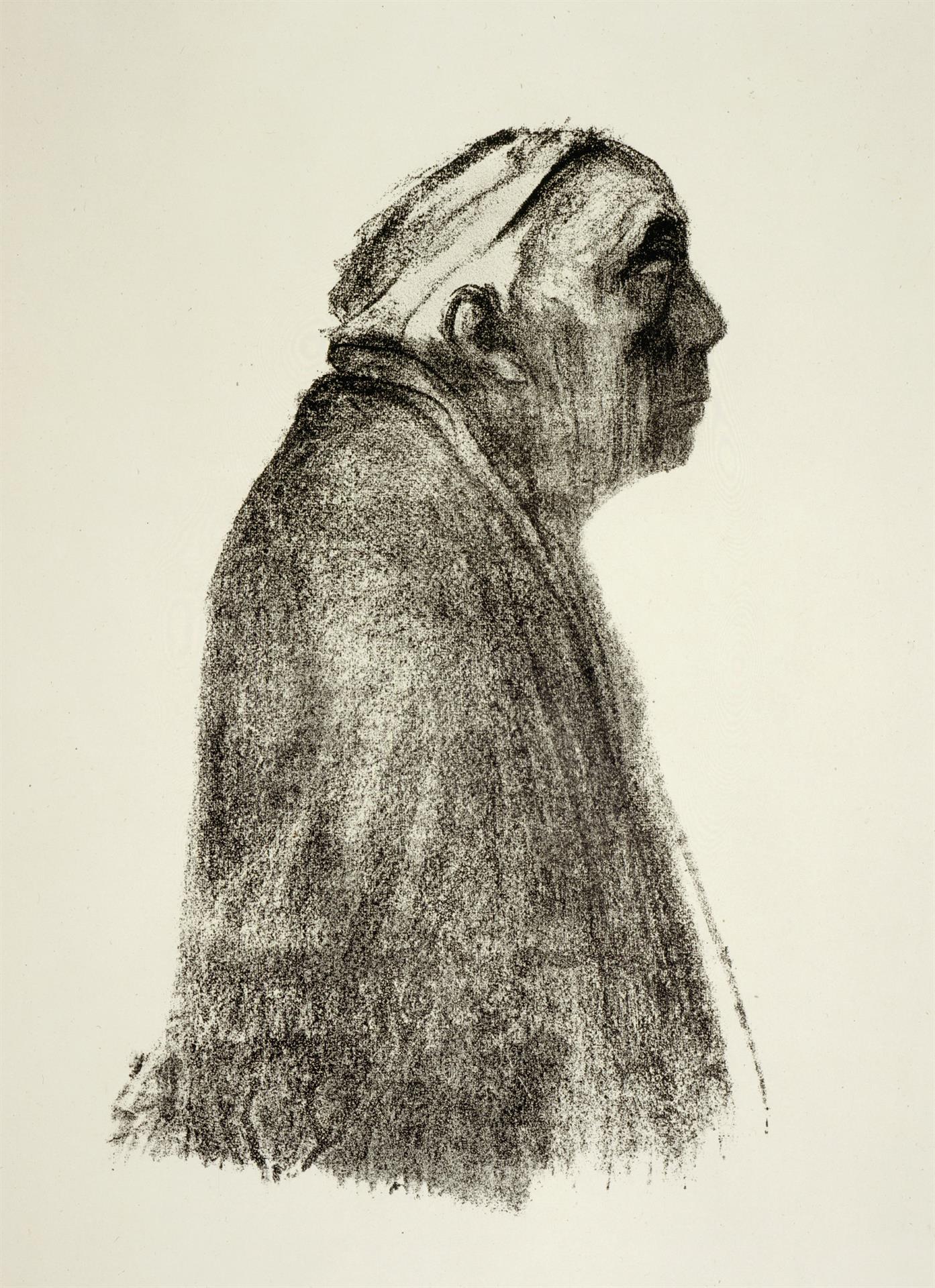 Käthe Kollwitz, Selbstbildnis im Profil nach rechts, 1938?, Kreidelithographie (Umdruck), Kn 273 III