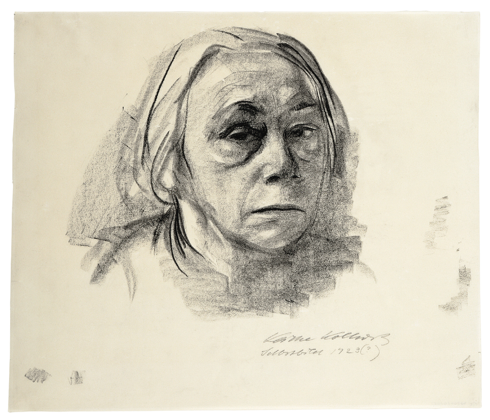 Käthe Kollwitz, Selbstbildnis en face, 1923?, Kohle auf Transparentpapier, NT 988