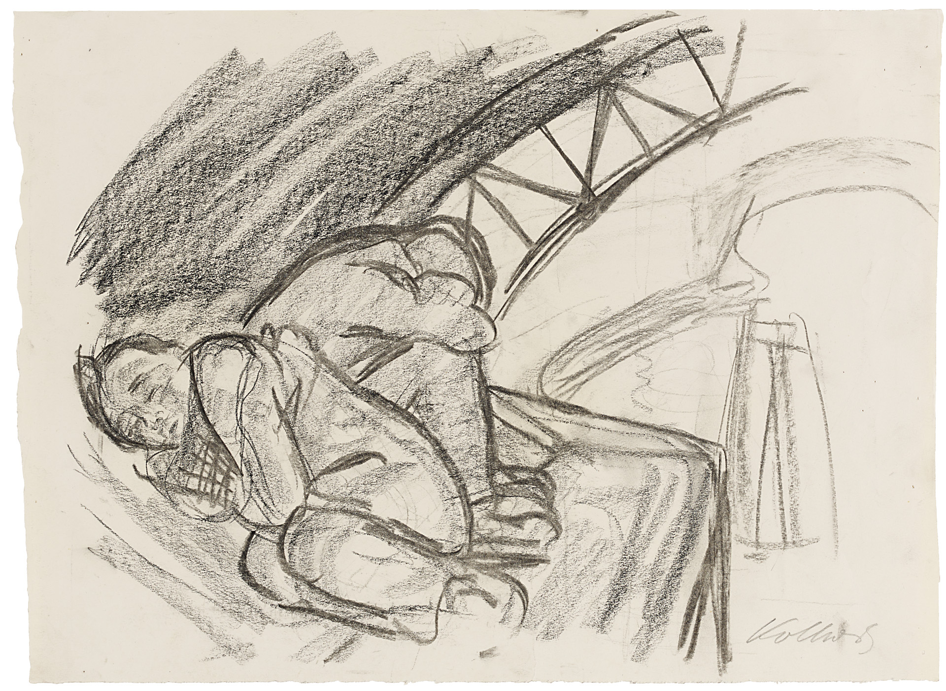 Käthe Kollwitz, Sous le pont, 1928, fusain et pierre noire estompée sur papier à dessin, NT 1161, Collection Kollwitz de Cologne © Käthe Kollwitz Museum Köln