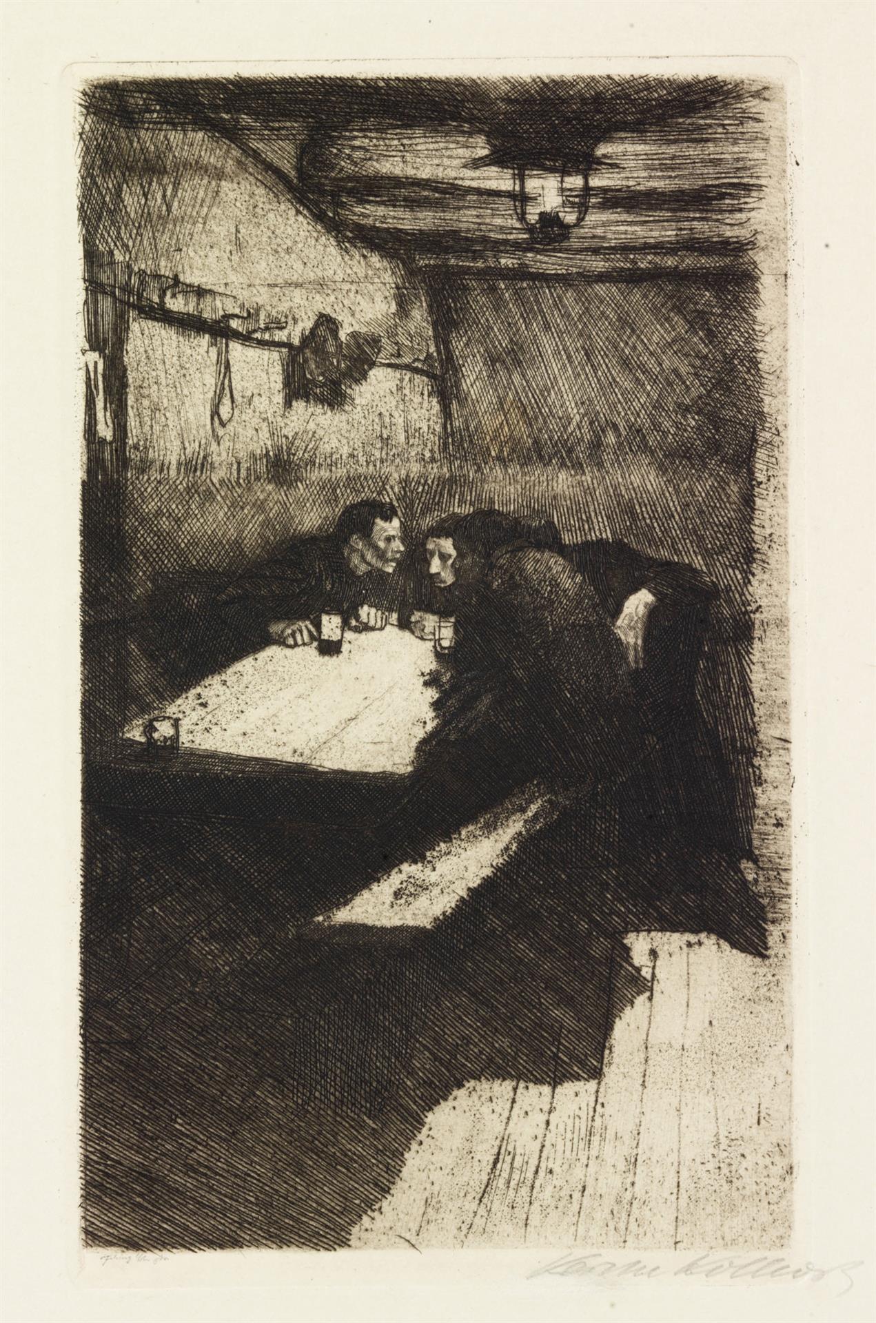 Käthe Kollwitz, Conspiration, première version abandonnée, 1893-1897, eau-forte, pointe sèche et émeri, Kn 28 VII a, Collection Kollwitz de Cologne © Käthe Kollwitz Museum Köln