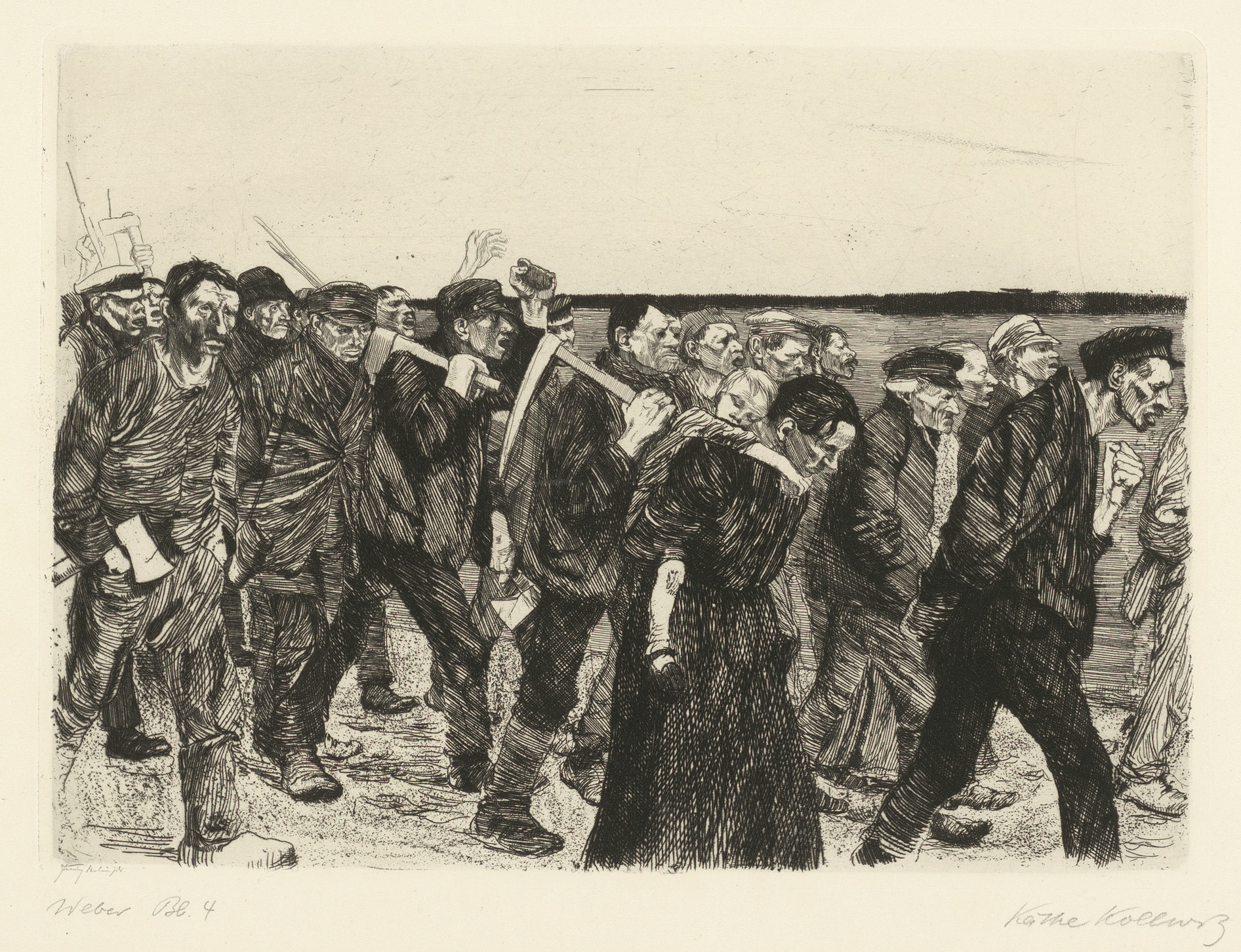 Käthe Kollwitz, Marche des tisserands, planche 4 du cycle »Une Révolte des tisserands«, 1893-97, eau-forte, émeri, Kn 36 II a