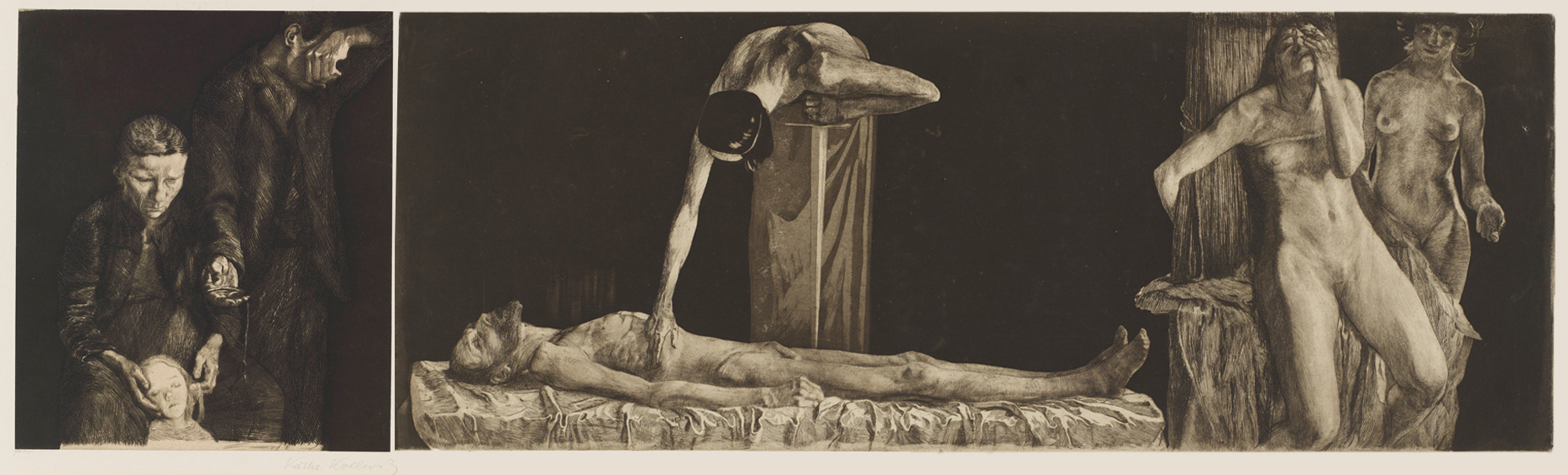 Käthe Kollwitz, Écrasés, 1901, eau-forte, pointe sèche, aquatinte et brunissoir, Kn 49, Collection Kollwitz de Cologne © Käthe Kollwitz Museum Köln