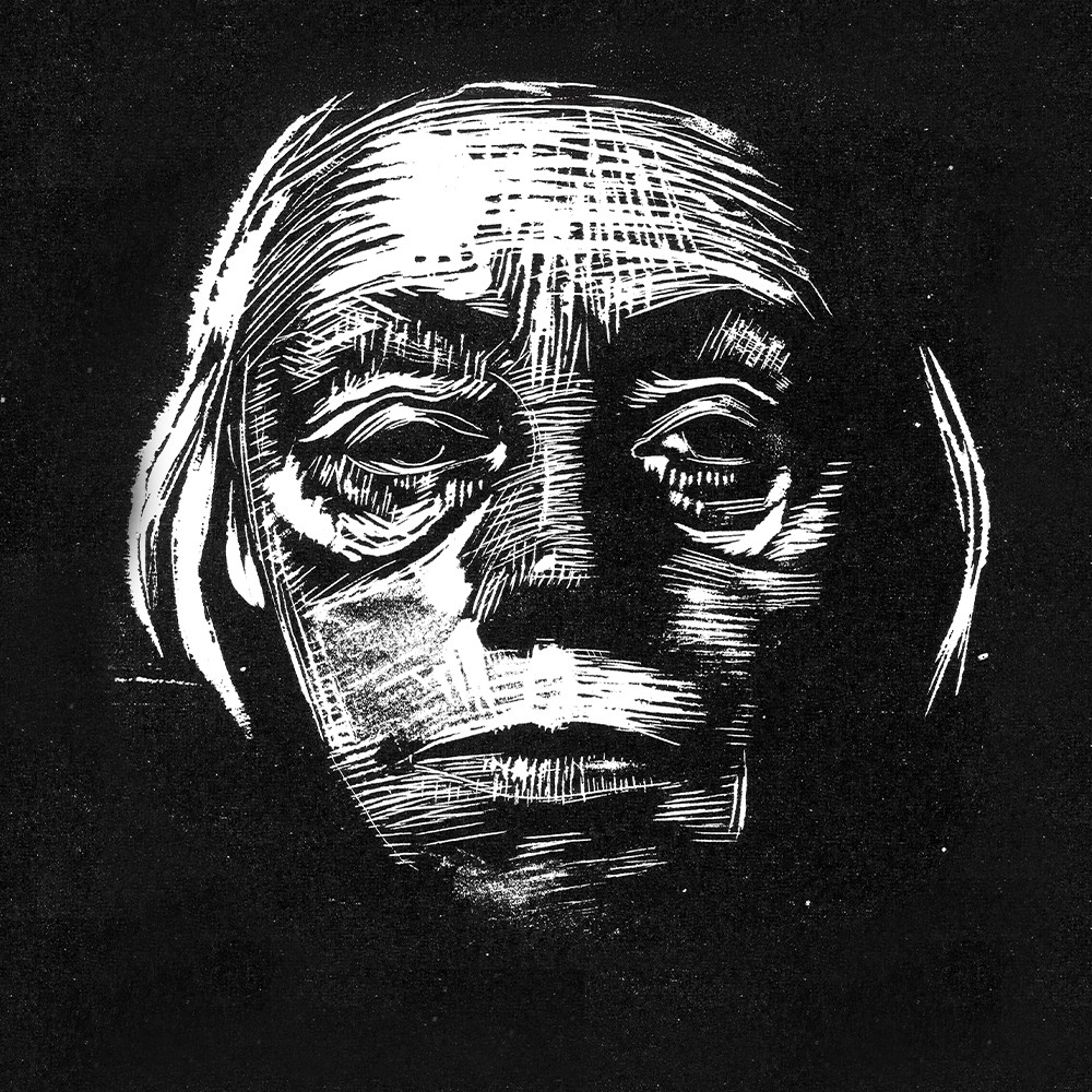Käthe Kollwitz, Selbstbildnis von vorn, 1922/23, Holzschnitt, 151 x 156 mm, Kn 193 XIV b, Kollwitz Museum Köln, Inv. Nr. 70300/84032 (bearb.)
