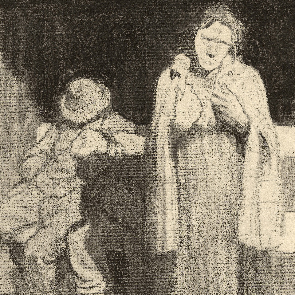 Käthe Kollwitz, The Street, 1908, charcoal and ink on laid paper, NT 464, Kollwitz Museum Köln, Inv. Nr. 70200/07001.