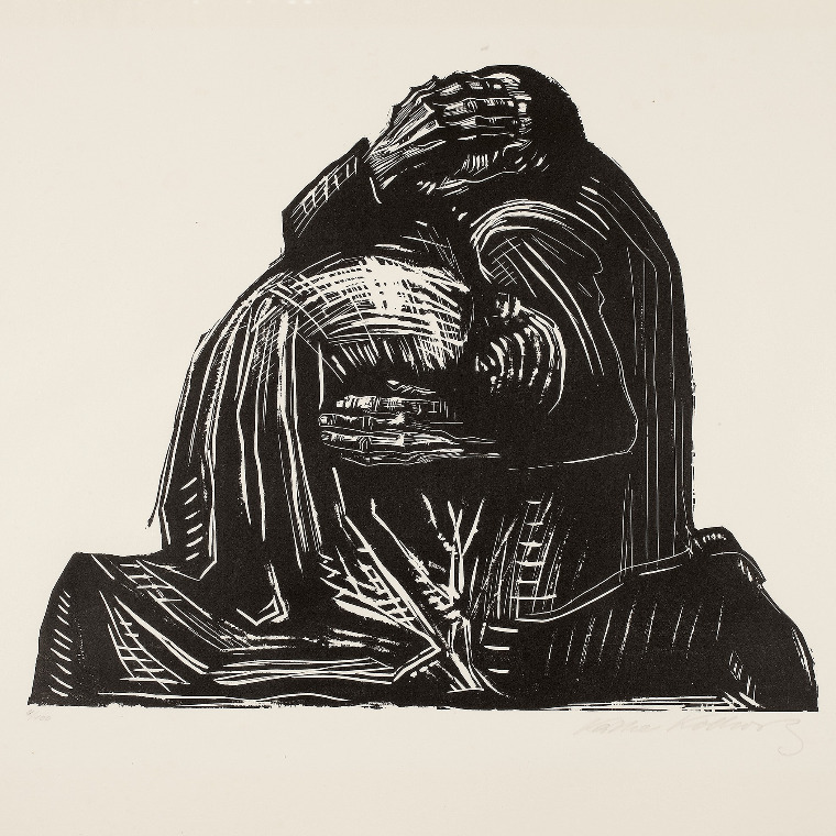 Käthe Kollwitz, The Parents, sheet 3 of the series »War«, 1921/1922, woodcut, 350 x 427 mm, Kn 174 V b, Kollwitz Museum Köln, Inv. Nr. 70300/92013.  